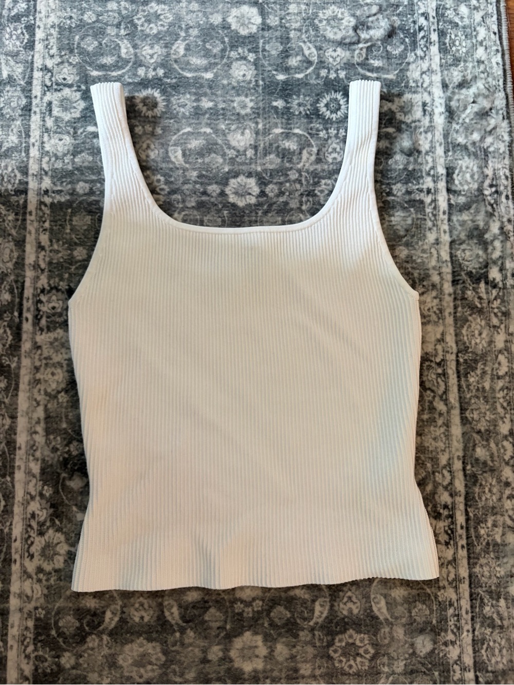 Aritzia Babaton Sculpt Knit Ribbed Square Neck White Tank Top